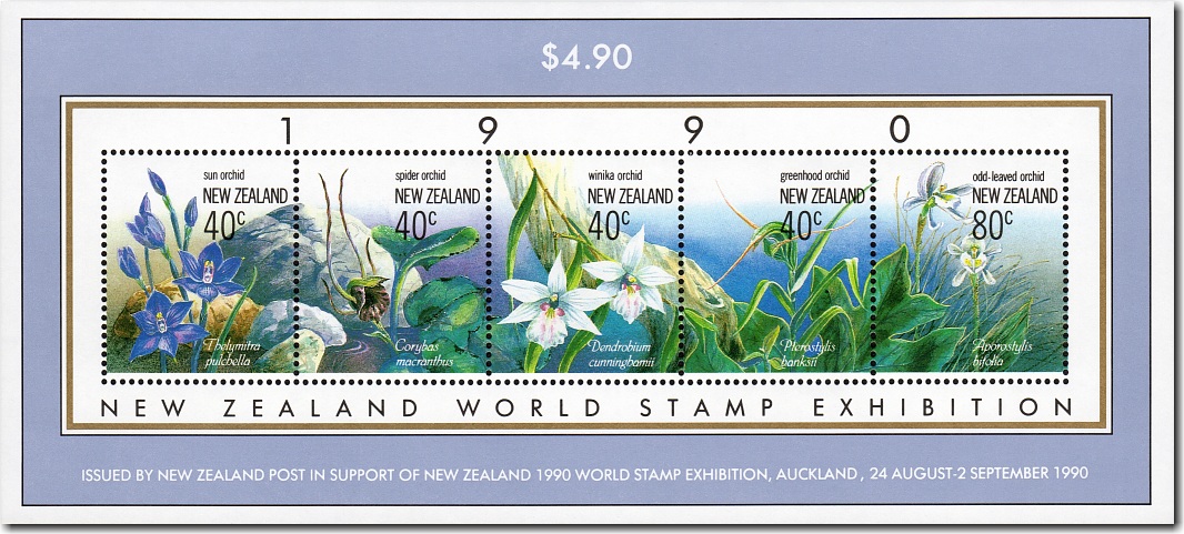 1990 New Zealand World Stamp Exhibition Native Orchids